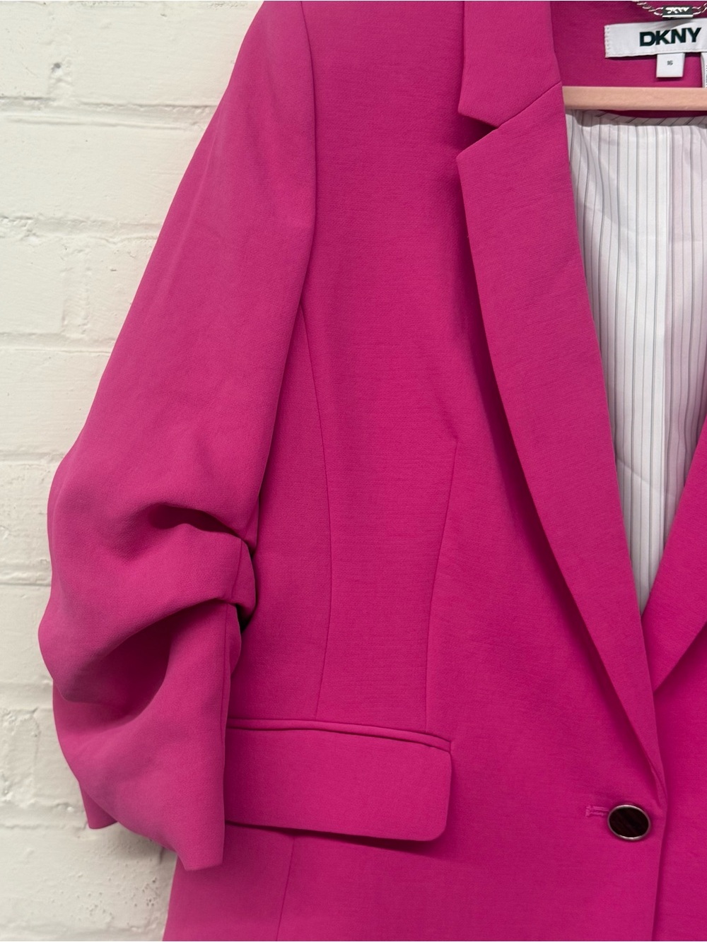 NWT DKNY Ruched 3/4 Sleeve Blazer Pink Size 16 - Picture 3 of 8